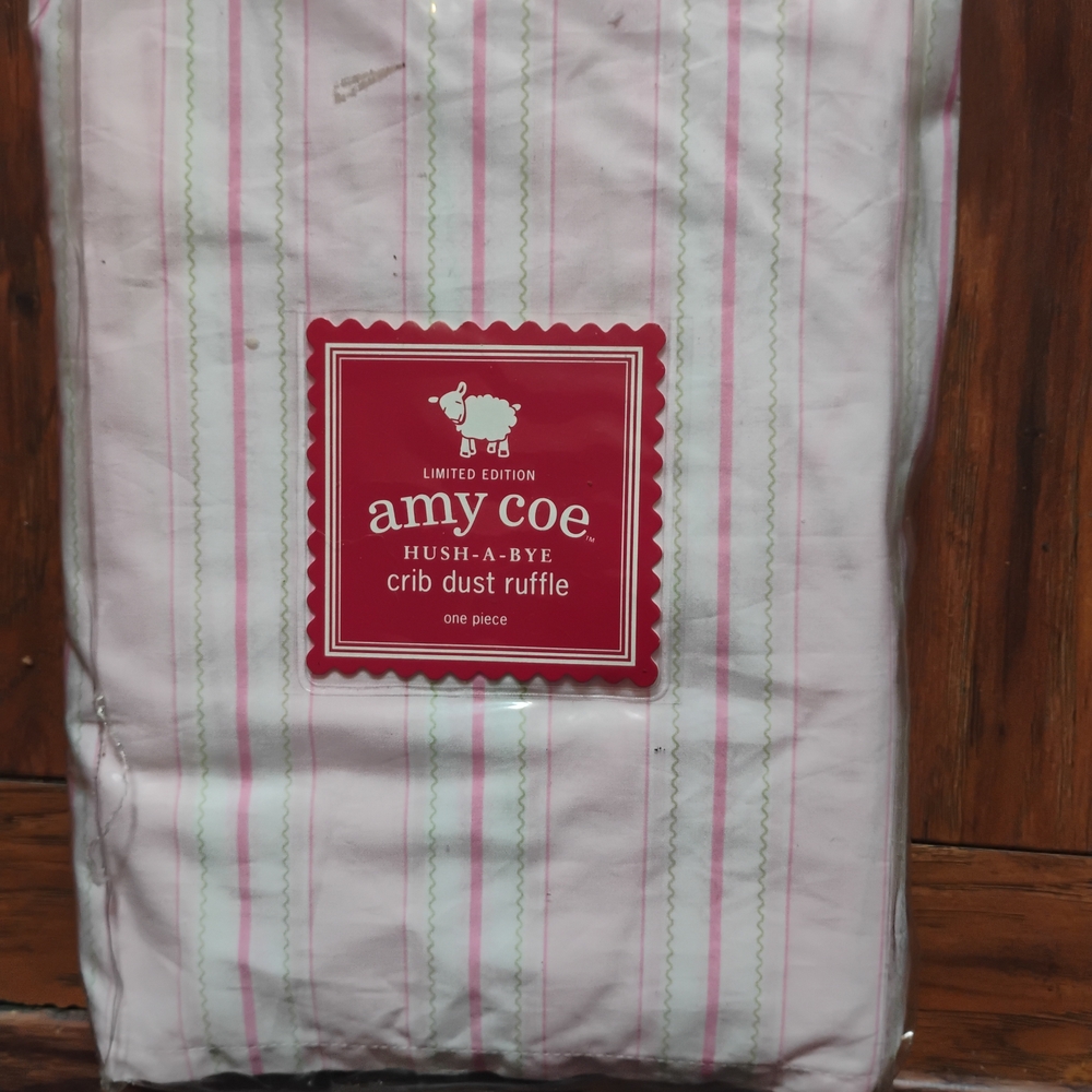 Amy Coe Pink and Green Striped Crib Dust Ruffle